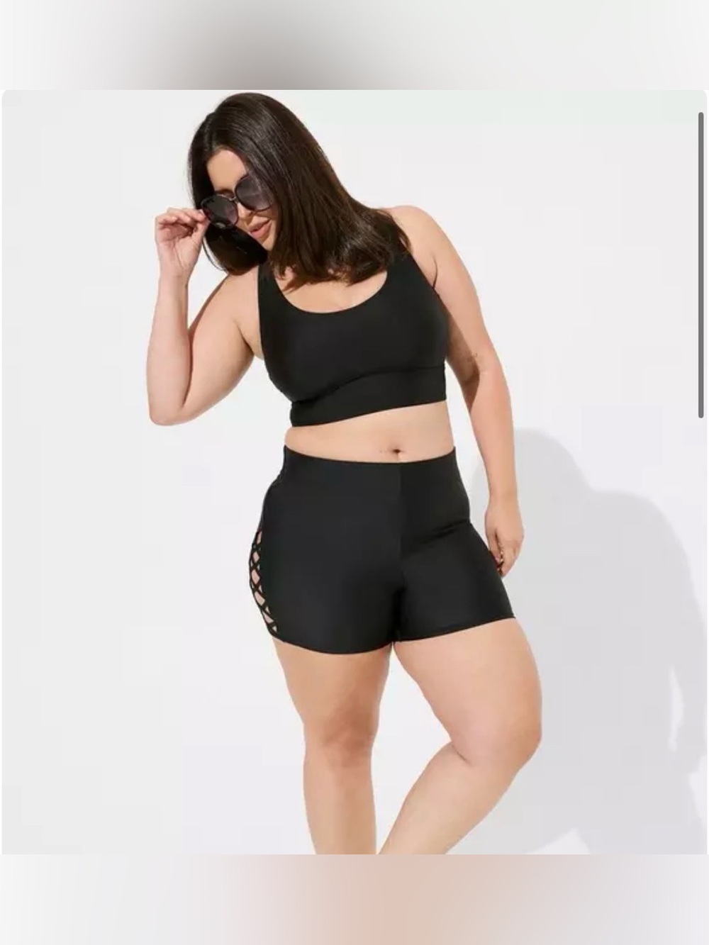 TORRID ACTIVE Swim Shorts SIZE 1 BLACK HIGH RISE STRAPPY SIDE 3.5" NWT